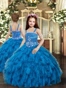 Dramatic Straps Sleeveless Tulle Child Pageant Dress Beading Lace Up