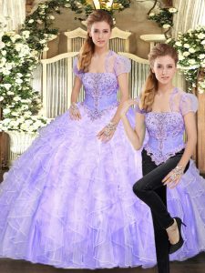 Fashionable Tulle Sleeveless Floor Length Vestidos de Quinceanera and Beading and Appliques and Ruffles
