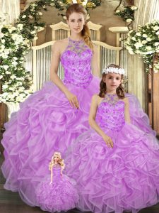 Halter Top Sleeveless Lace Up 15 Quinceanera Dress Lilac Tulle