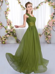 Captivating Olive Green Empire Ruching Quinceanera Court Dresses Lace Up Chiffon Sleeveless Floor Length