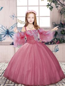 Enchanting Straps Sleeveless Lace Up Little Girls Pageant Dress Wholesale Pink Tulle