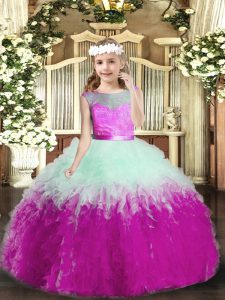 Fashionable Multi-color Backless Scoop Ruffles Custom Made Pageant Dress Tulle Sleeveless