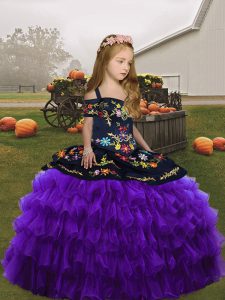 Floor Length Little Girls Pageant Dress Wholesale Purple for Party and Wedding Party with Embroidery