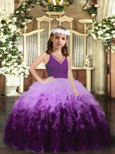 Multi-color V-neck Zipper Ruffles Child Pageant Dress Sleeveless