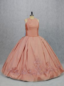 Embroidery 15th Birthday Dress Peach Zipper Sleeveless Floor Length