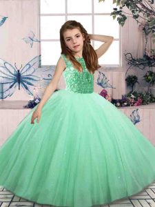 Apple Green Scoop Neckline Beading Little Girls Pageant Gowns Sleeveless Lace Up