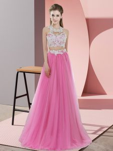 Sleeveless Zipper Floor Length Lace Dama Dress for Quinceanera