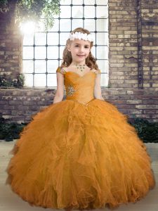 Sleeveless Lace Up Floor Length Beading and Ruffles Kids Formal Wear