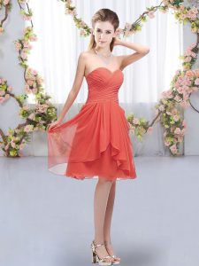 Knee Length Coral Red Dama Dress for Quinceanera Sweetheart Sleeveless Lace Up