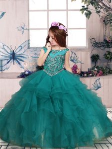 Organza Sleeveless Floor Length Kids Pageant Dress and Beading and Ruffles