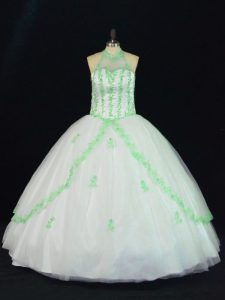 Halter Top Sleeveless Lace Up Sweet 16 Quinceanera Dress White Tulle