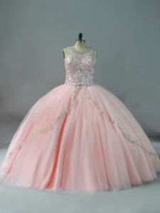 Wonderful Lace Up 15th Birthday Dress Peach for Sweet 16 and Quinceanera with Beading