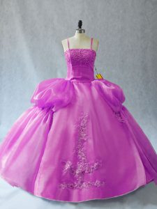 Dramatic Sleeveless Organza Floor Length Lace Up Ball Gown Prom Dress in Lilac with Appliques