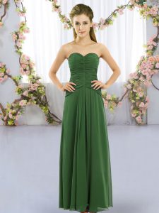 Stunning Green Chiffon Lace Up Sweetheart Sleeveless Floor Length Damas Dress Ruching