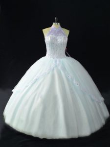 Blue Sleeveless Tulle Lace Up Ball Gown Prom Dress for Sweet 16 and Quinceanera
