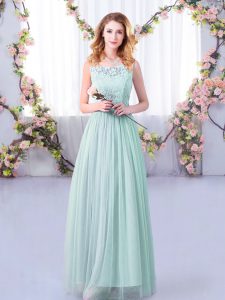 Unique Light Blue Scoop Side Zipper Lace and Belt Dama Dress for Quinceanera Sleeveless