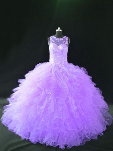 Organza Sleeveless Floor Length Quinceanera Gown and Beading and Ruffles