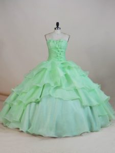 Ball Gowns 15th Birthday Dress Apple Green Sweetheart Organza Sleeveless Floor Length Lace Up