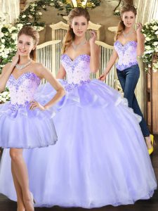 Unique Sweetheart Sleeveless Lace Up Sweet 16 Dress Lavender Organza