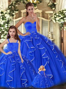 Custom Design Floor Length Blue Quinceanera Gowns Sweetheart Sleeveless Lace Up