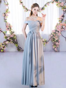 Clearance Floor Length Grey Dama Dress for Quinceanera Off The Shoulder Sleeveless Lace Up