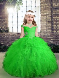 Cute Sleeveless Beading and Ruffles Lace Up Pageant Dress for Girls