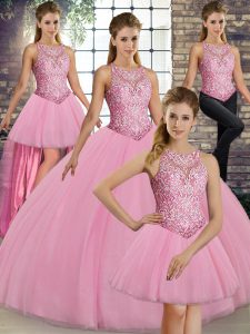 Tulle Sleeveless Floor Length Sweet 16 Quinceanera Dress and Embroidery