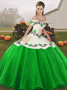 Green Off The Shoulder Lace Up Embroidery Sweet 16 Quinceanera Dress Sleeveless