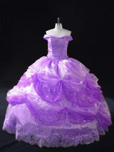 New Style Lavender Sweet 16 Quinceanera Dress Sweet 16 and Quinceanera with Beading and Appliques and Sequins Off The Shoulder Sleeveless Lace Up