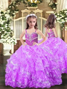 Discount Straps Sleeveless Lace Up Little Girls Pageant Dress Lilac Organza