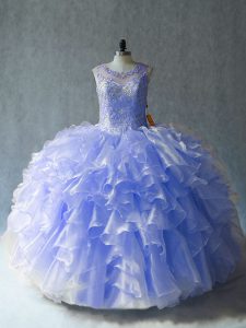 Lavender Sweet 16 Dresses Sweet 16 and Quinceanera with Beading and Ruffles Scoop Sleeveless Lace Up