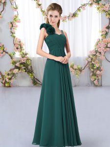 Peacock Green Straps Neckline Hand Made Flower Damas Dress Sleeveless Lace Up