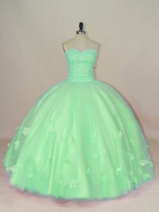 Fitting Ball Gowns 15th Birthday Dress Green Sweetheart Tulle Sleeveless Floor Length Lace Up