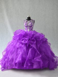 Purple Scoop Neckline Beading and Ruffles Sweet 16 Dress Sleeveless Lace Up