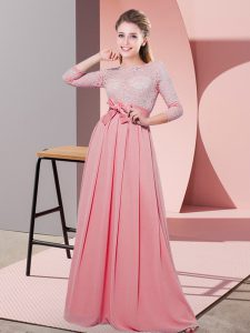 Custom Made Scoop 3 4 Length Sleeve Side Zipper Damas Dress Watermelon Red Chiffon
