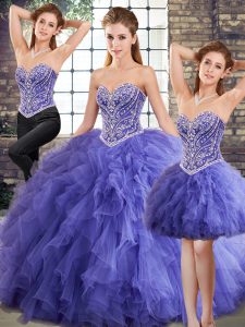 Fabulous Lavender Sleeveless Tulle Lace Up Sweet 16 Quinceanera Dress for Military Ball and Sweet 16 and Quinceanera