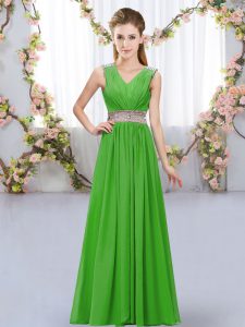 V-neck Sleeveless Lace Up Quinceanera Court Dresses Green Chiffon