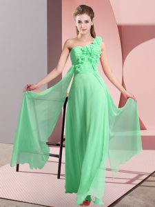 Dazzling Floor Length Green Court Dresses for Sweet 16 Chiffon Sleeveless Hand Made Flower