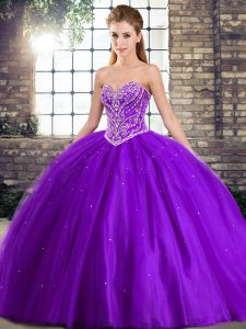 Nice Purple Quinceanera Dress Sweetheart Sleeveless Brush Train Lace Up