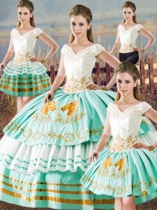Adorable Sleeveless Embroidery and Ruffled Layers Lace Up Quinceanera Dresses