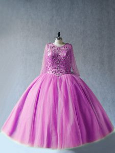Floor Length Ball Gowns Long Sleeves Lilac Quinceanera Dress Lace Up