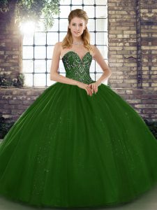 Modern Green Sweetheart Lace Up Beading Quince Ball Gowns Sleeveless