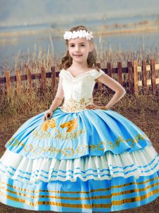 Custom Fit Baby Blue Sleeveless Satin Lace Up Pageant Dress Womens for Wedding Party