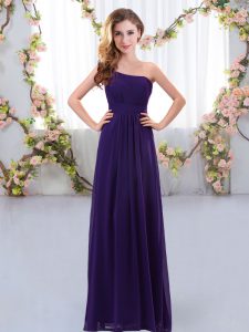 Chic Chiffon One Shoulder Sleeveless Zipper Ruching Quinceanera Court Dresses in Purple