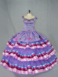 Discount Lavender Sleeveless Organza Lace Up Ball Gown Prom Dress for Sweet 16 and Quinceanera