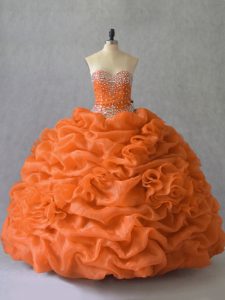 Orange Sleeveless Organza Lace Up Quinceanera Dress for Sweet 16 and Quinceanera