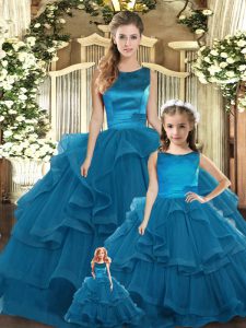 Tulle Sleeveless Floor Length Quinceanera Dress and Ruffles