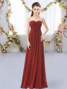 Empire Dama Dress for Quinceanera Rust Red Sweetheart Chiffon Sleeveless Floor Length Zipper