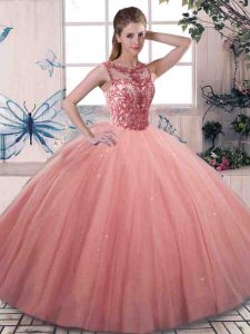 Amazing Tulle Sleeveless Floor Length 15th Birthday Dress and Beading