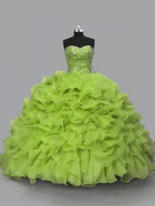 Pretty Floor Length Yellow Green Quinceanera Dress Halter Top Sleeveless Lace Up